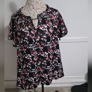 LANE BRYANT Floral Black and Pink Women's Top Size 16